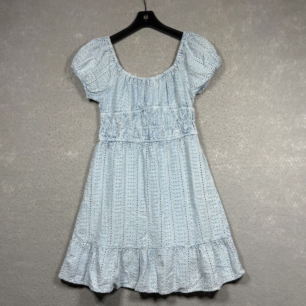 Sim & Sam Midi Dress Women’s Size Medium Blue Smocked Puff Sleeve Cottagecore